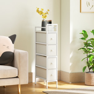 Cómoda con 4 Cajones de Tela, Cómoda para Dormitorio Estrecha con Marco de Acero, Cajonera para Espacios Pequeños, Sala de Estar, Vestidor, Baño, Blanco