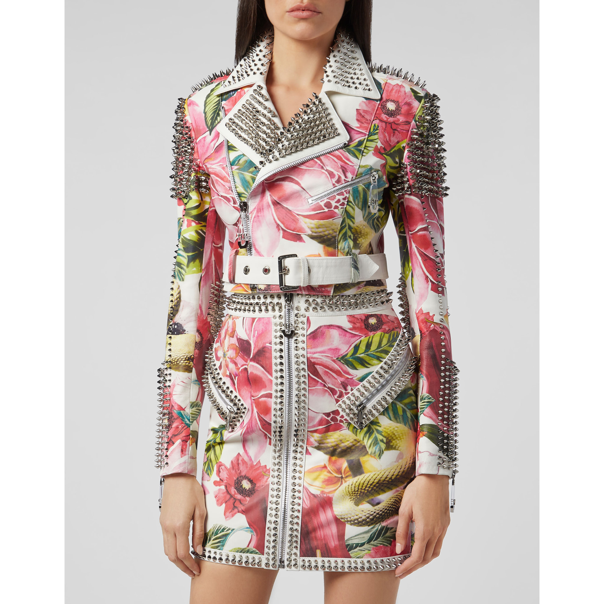 PHILIPP PLEIN Leather Biker Flowers