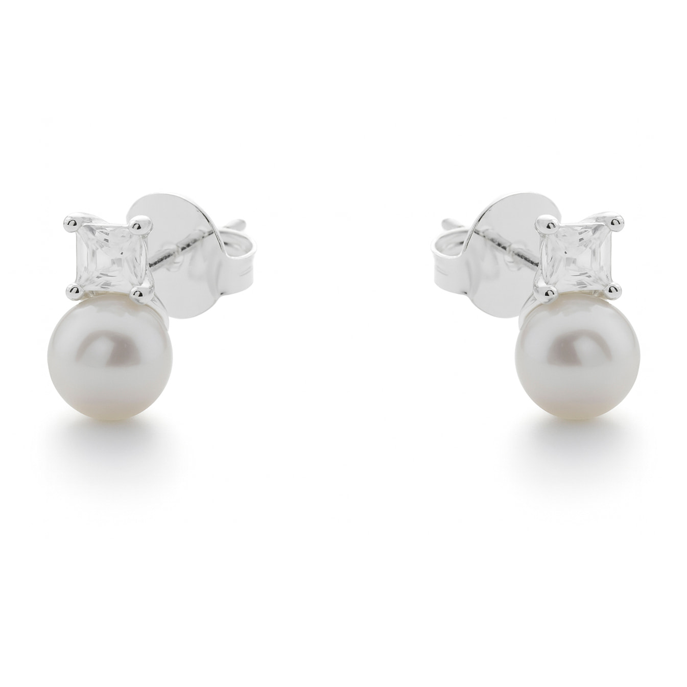 Pendientes de Perla Blanca acabado en Rodio