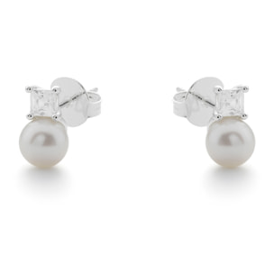 Pendientes de Perla Blanca acabado en Rodio