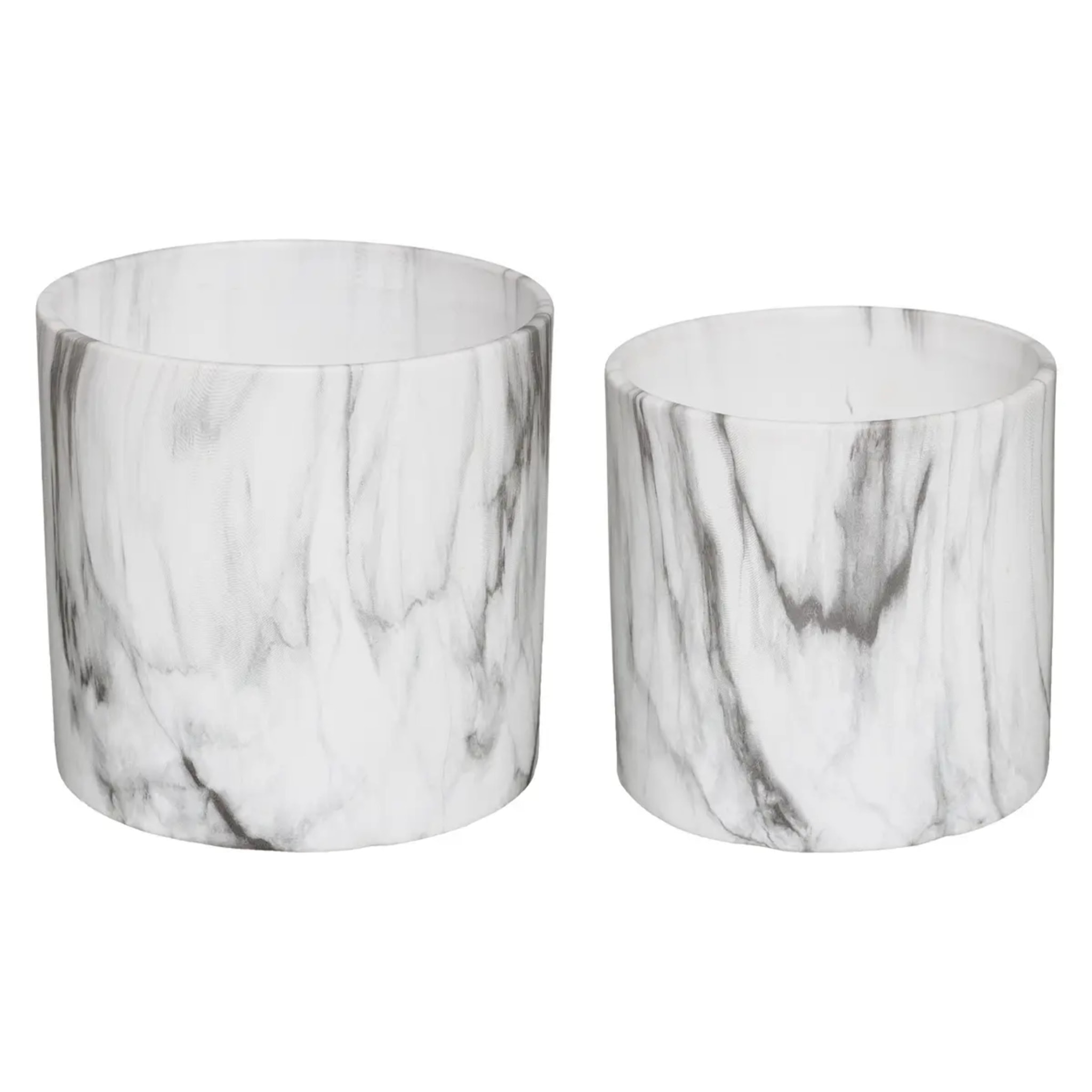 Set de 2 pots - céramique et marbre - noir et blanc