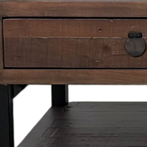 Table basse bois brun recyclé double plateau 2 tiroirs SAMOA