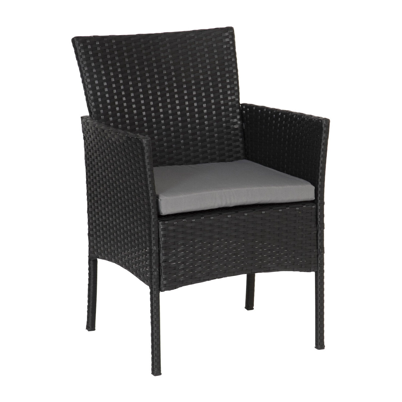 Salon de jardin CORDOUE en résine tressée noire 4 places - coussins gris