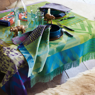 Nappe anti tache pur coton motif jacquard Santa fe vert