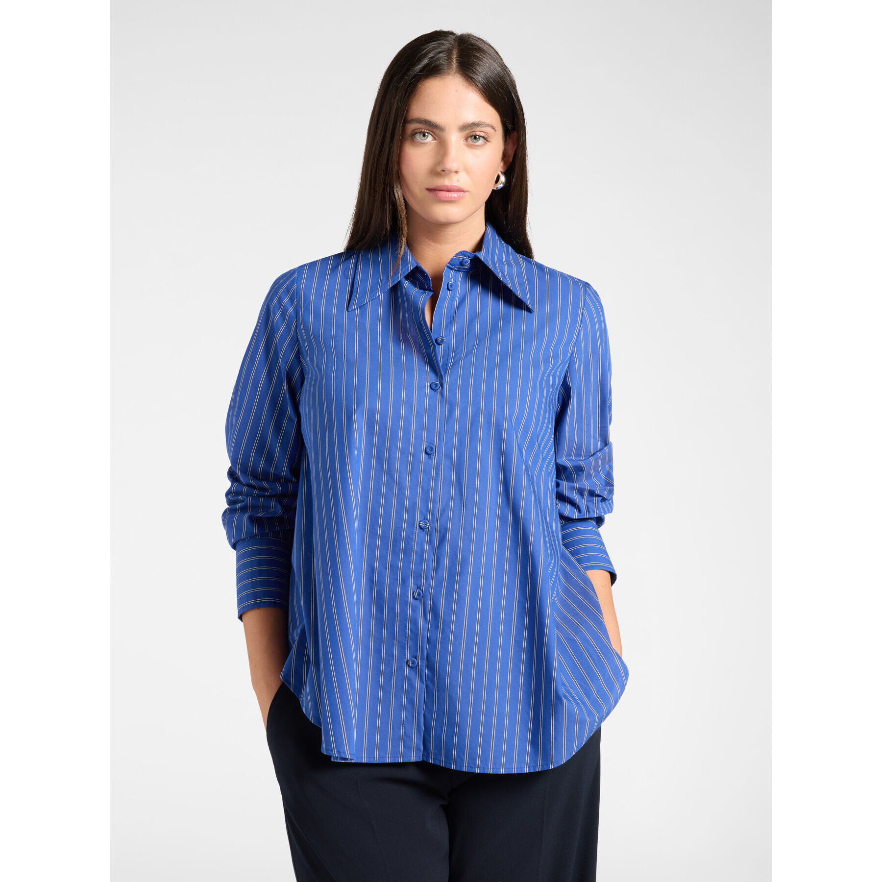 Elena Mirò - Camicia misto cotone a righe - Blu