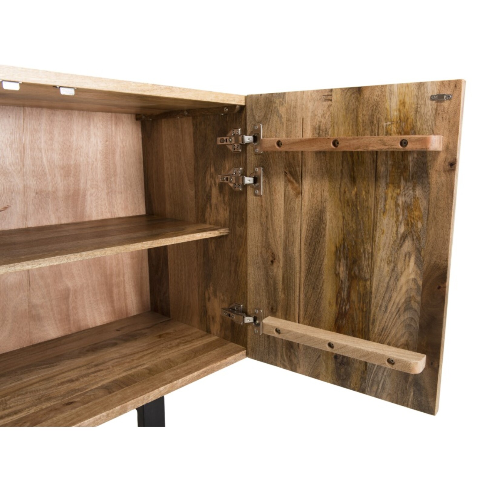 INDRA - Buffet bois Manguier 177x45cm 4 portes 2 étagères déco branches pieds métal Bangalore