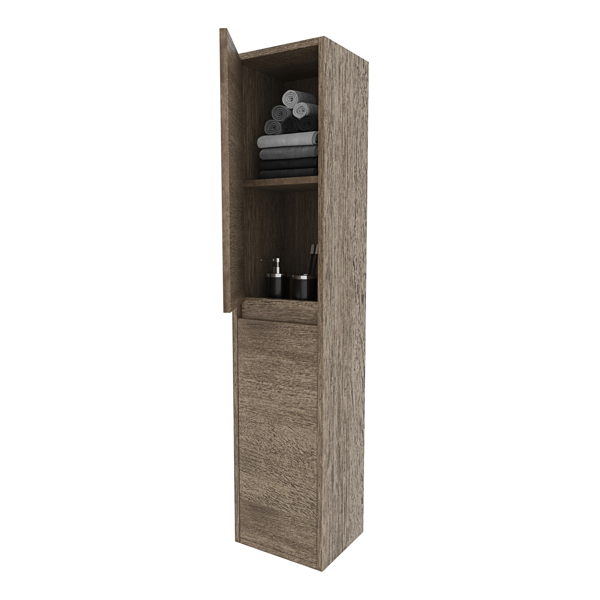 Mobile Bagno Sospeso Armadietto A Colonna Armadio Pensile 2 Ante 4 Ripiani Rovere Arredamento Bagno Nordico Moderno 30 x 25.5 x 140 cm Rovere Scuro