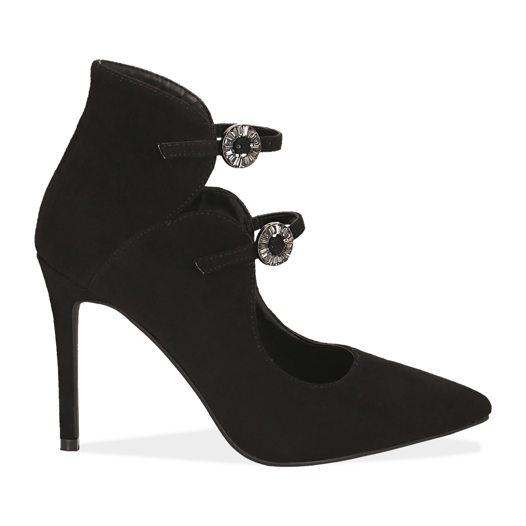 Zapato de tacón negras de microfibra con doble correa, tacón 10 cm