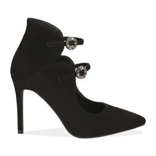 Zapato de tacón negras de microfibra con doble correa, tacón 10 cm
