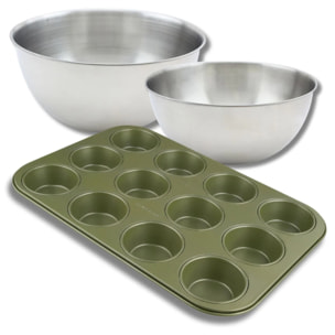 Set pâtisserie avec moule à 12 muffins, 2 bols à mixer et spatule Zenker