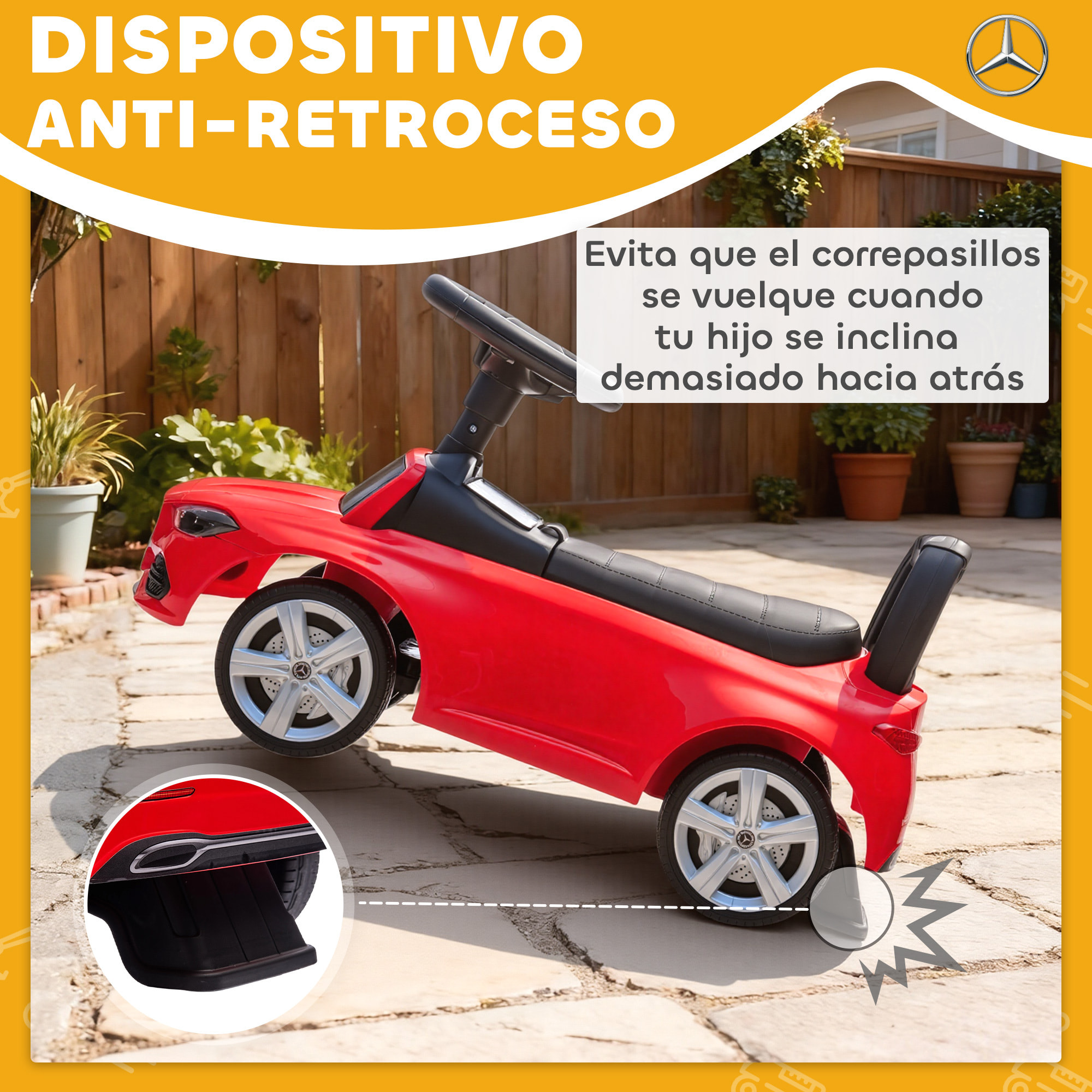 Coche Correpasillos para Niños de 18-36 Meses Mercedes-Benz Clase C, Correpasillos con Bocina, Volante, Sonidos de Motor y Espacio de Almacenaje, 65x28x39 cm, Rojo