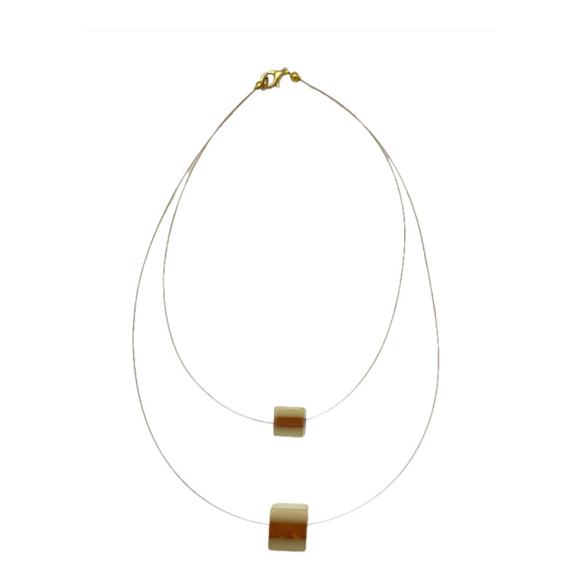 Collar doble cubo 3D. Acero y dorado