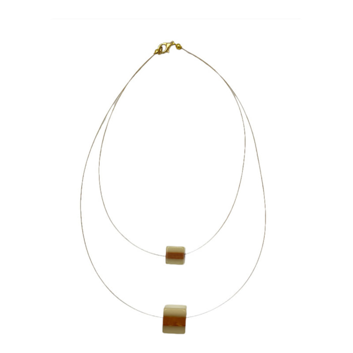 Collar doble cubo 3D. Acero y dorado