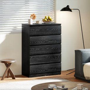 Cómoda 5 Cajones, Cómoda Dormitorio, Cajonera para Salón, Oficina, Estilo Moderno, 77x40x111,5 cm, Negro Veteado