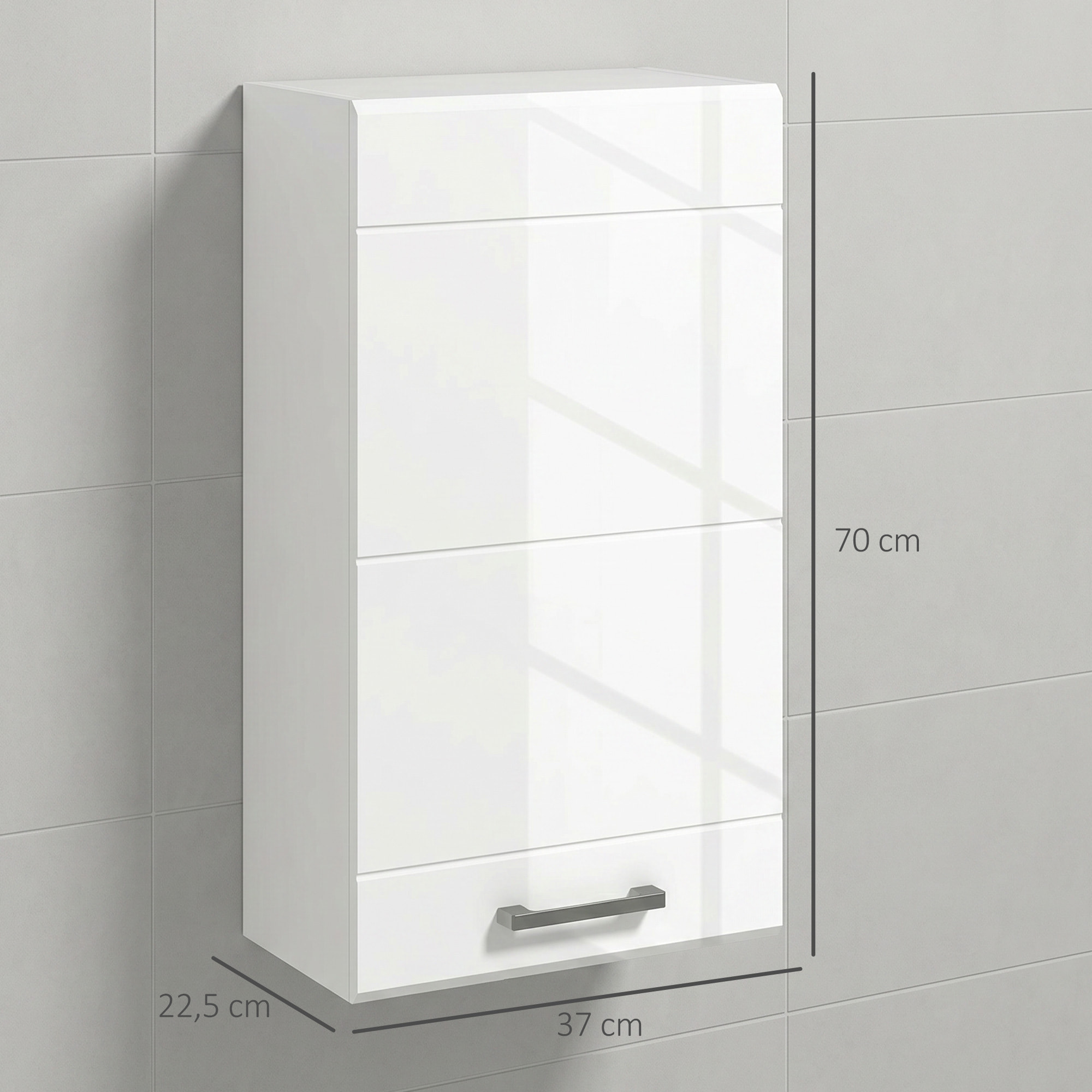 Armario de Baño de Pared, Mueble de Baño Colgar con Estante Ajustable, para Cocina, Lavadero, Dormitorio, Blanco Brillo