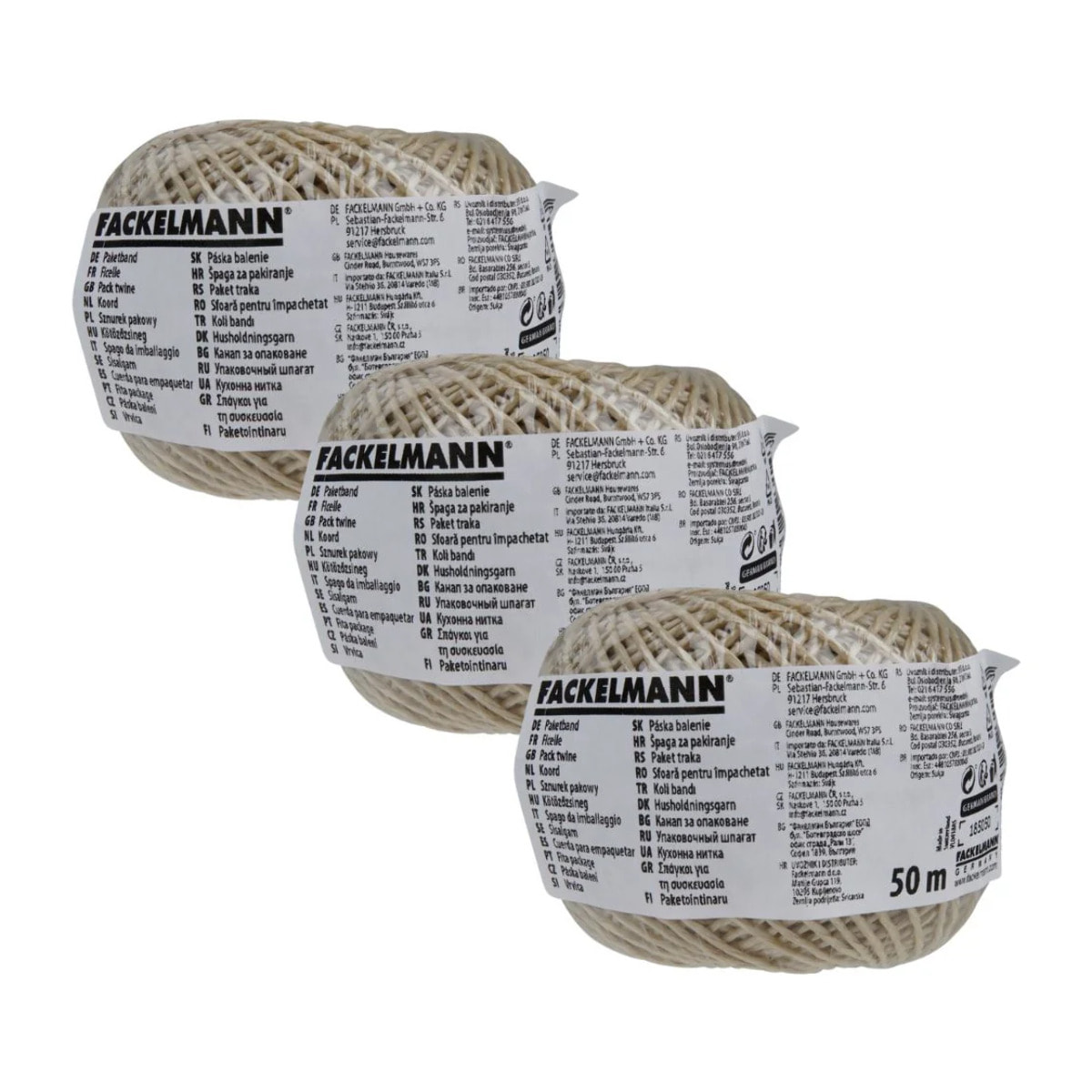 Lot de 3 rouleaux de Ficelle imitation lin 50 m Fackelmann Tecno