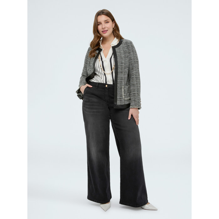 Fiorella Rubino - Jeans Wide Leg lavaggio black con charm - Nero