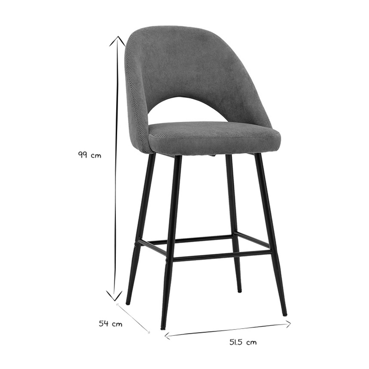 Tabourets de bar en tissu velours côtelé vert kaki H65 cm (lot de 2) COSETTE