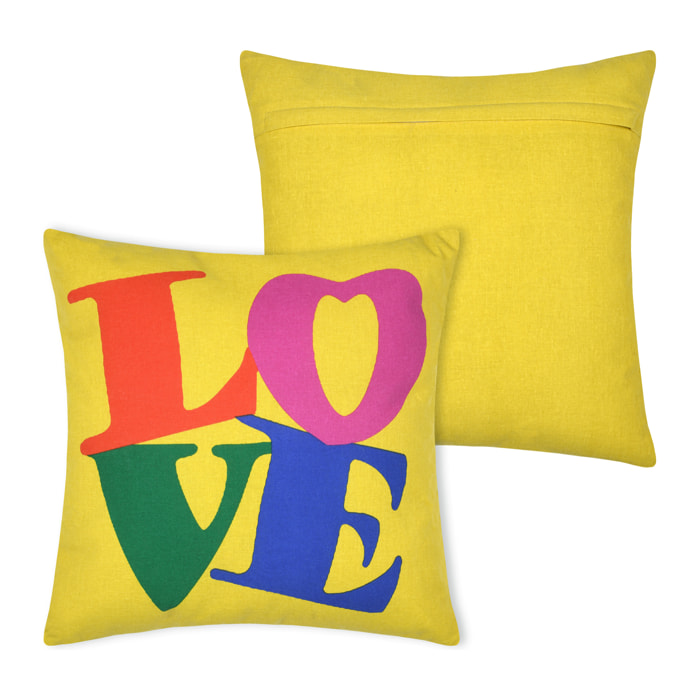 Coussin polycoton imprimé LOVE - Jaune