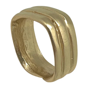 Pareja de anillos cuadrados Lineas dorado chapado-latón