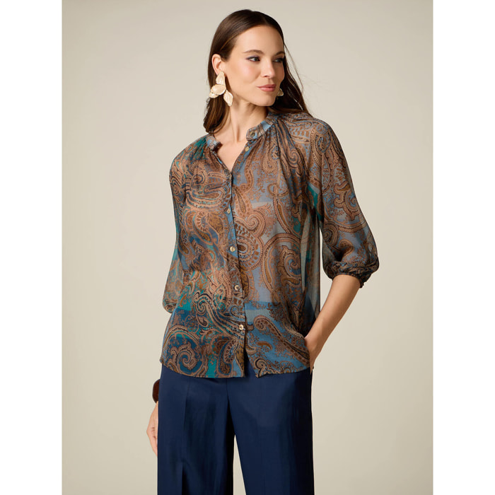 Oltre - Camicia in georgette fantasia - Blu