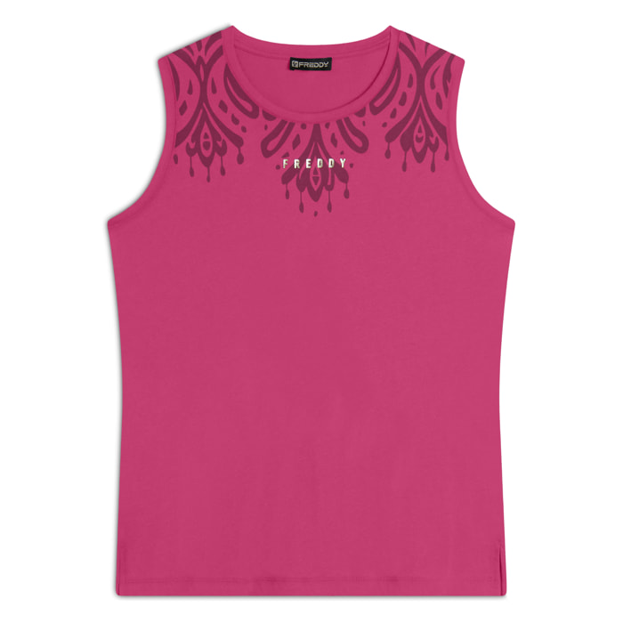 Canotta in jersey con stampa floreale sulle spalle