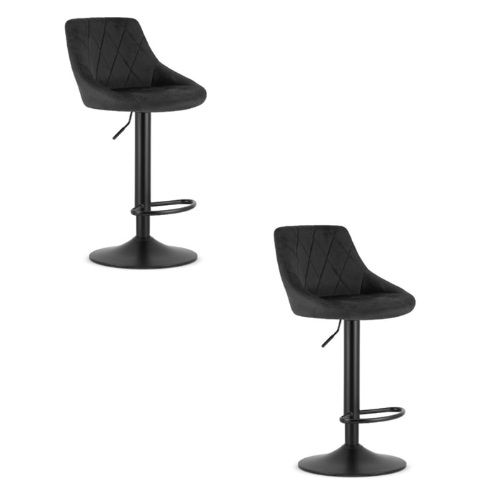 Set di 2 Sgabelli Bar Kast Girevoli in Velluto Nero