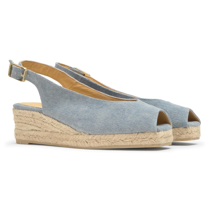 Alpargata de cuña 3 cm open toe en lona de algodón con punta cuadrada