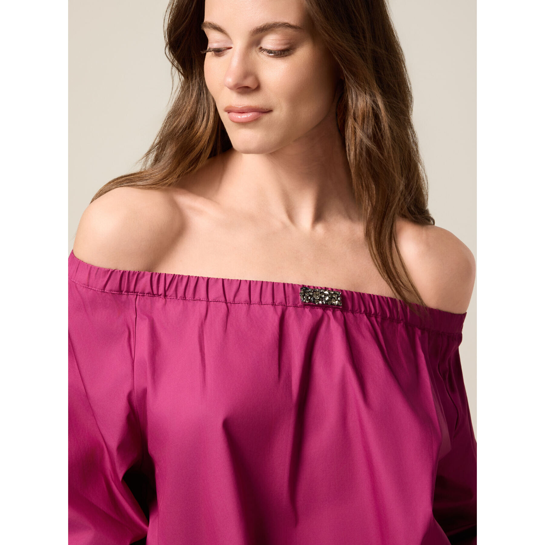 Oltre - Blusa off shoulders in cotone - Fucsia