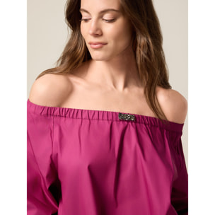 Oltre - Blusa off shoulders in cotone - Fucsia