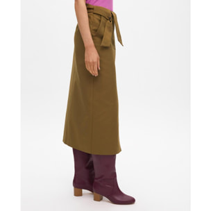 Gonna Midi con Cintura a Fiocco e Dettagli di Bottoni