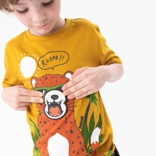 Camiseta niÃ±o estampada, mangas cortas, amarillo mostaza