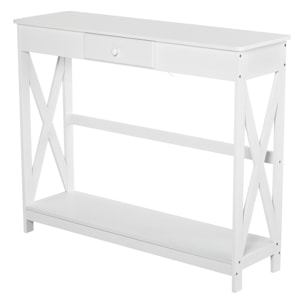 Console style table de drapier néo-rétro tiroir + étagère dim. 100L x 30l x 81H cm MDF blanc