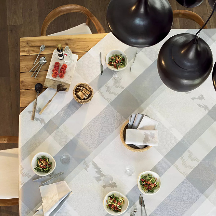 Nappe pur coton motif jacquard gris beige Mille matieres vapeur