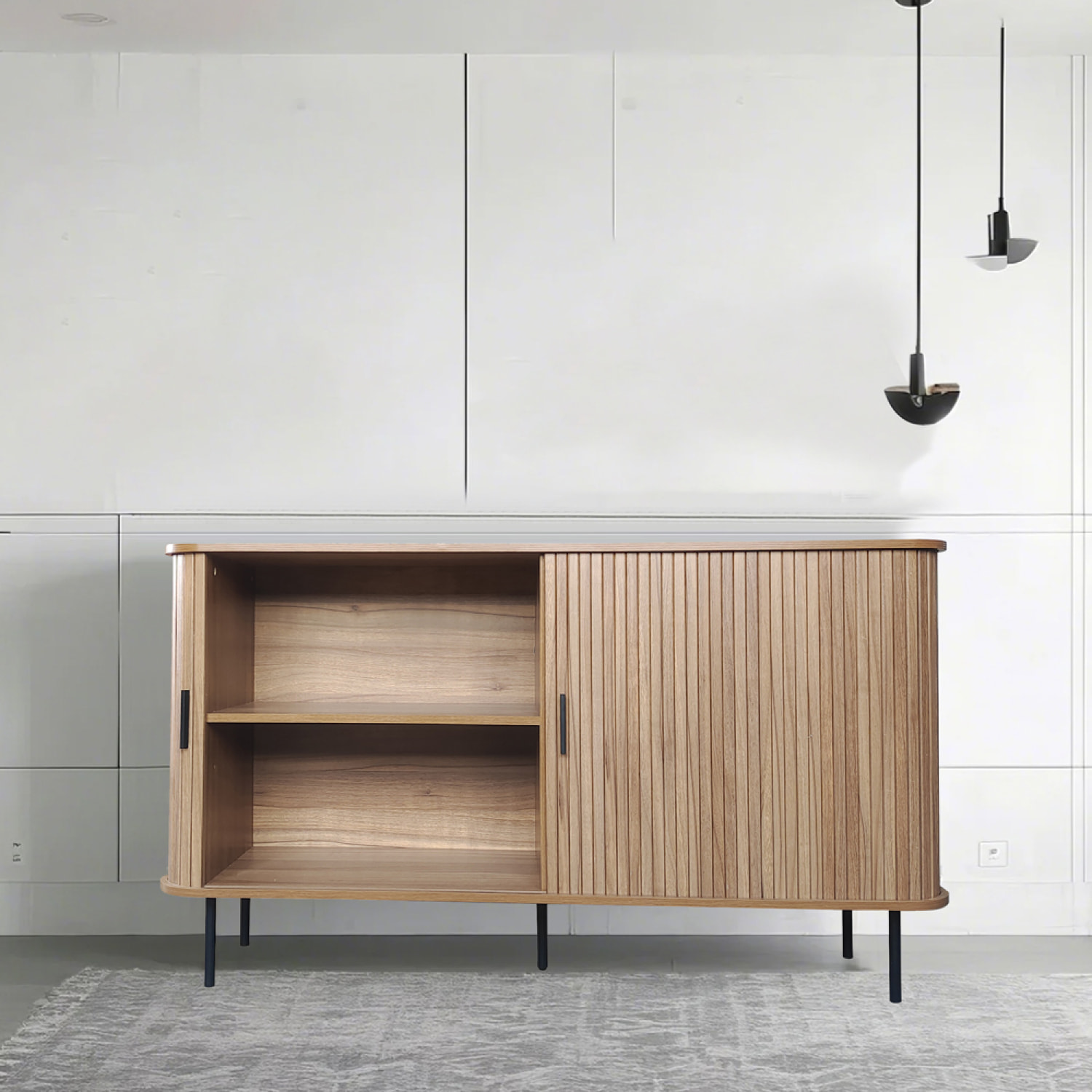 Buffet en bois cannelé à portes coulissantes 140cm AMINA