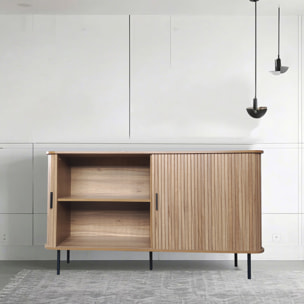 Buffet en bois cannelé à portes coulissantes 140cm AMINA