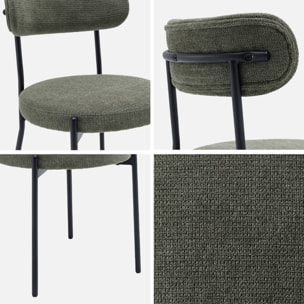 Lot de deux chaises métal et tissu chenille vert L 47 x P 49 x H 76.5cm - Livia