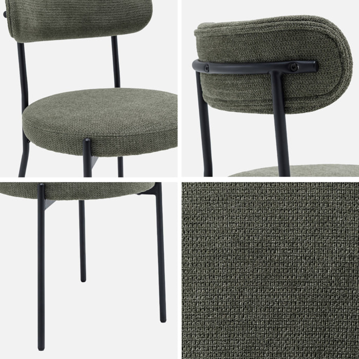 Lot de deux chaises métal et tissu chenille vert L 47 x P 49 x H 76.5cm - Livia