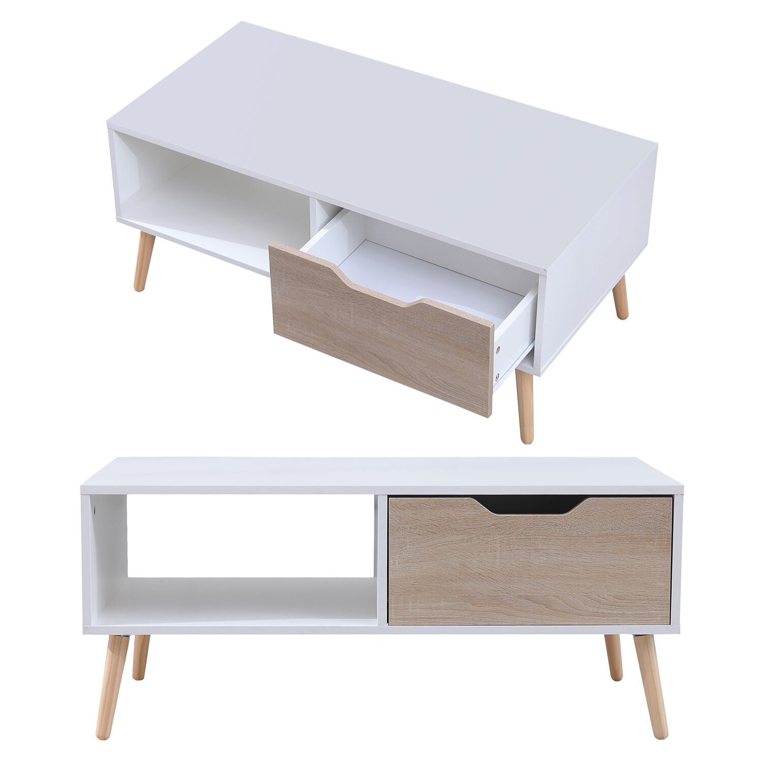 Table basse avec tiroir style scandinave blanche FREJA