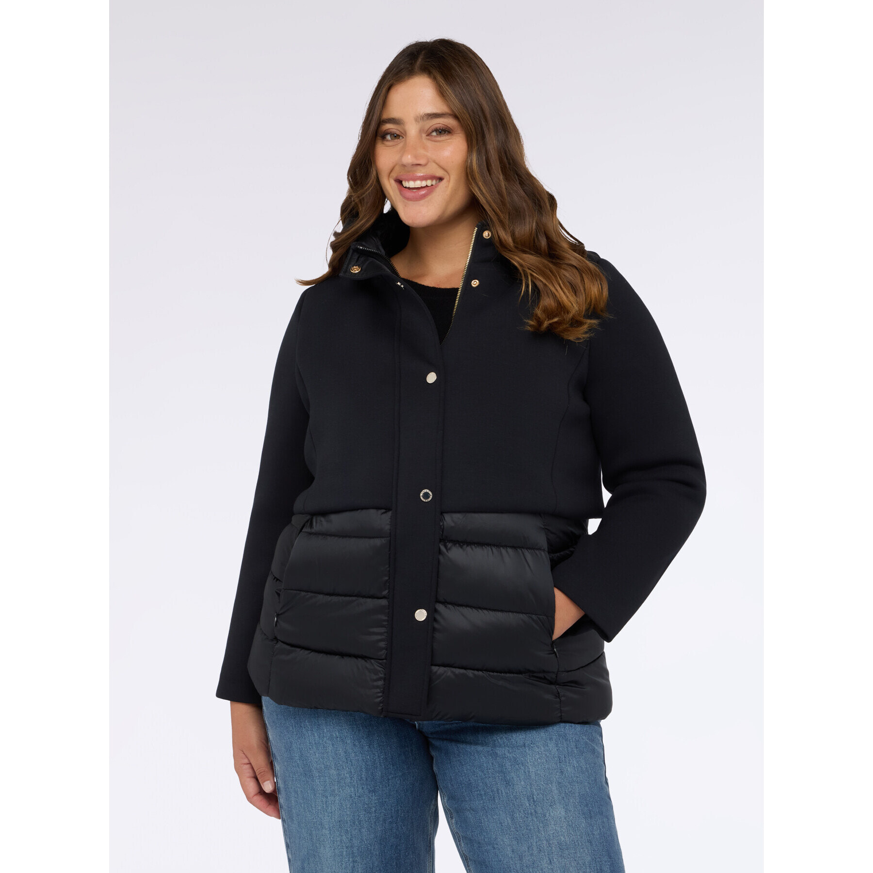 Fiorella Rubino - Plumífero bimaterial con capucha - Negro