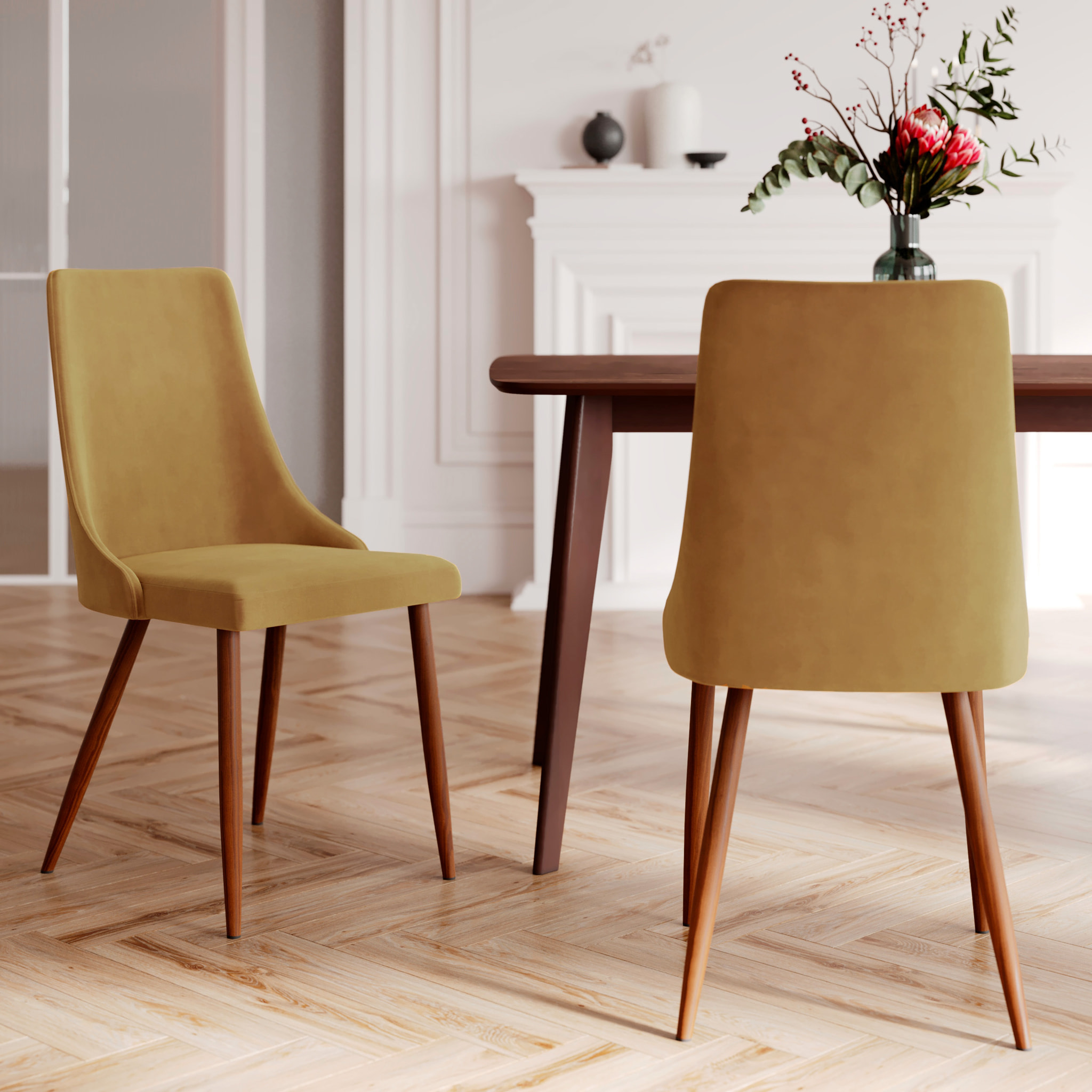 Pack 4 chaises en velours jaune - Pénélope