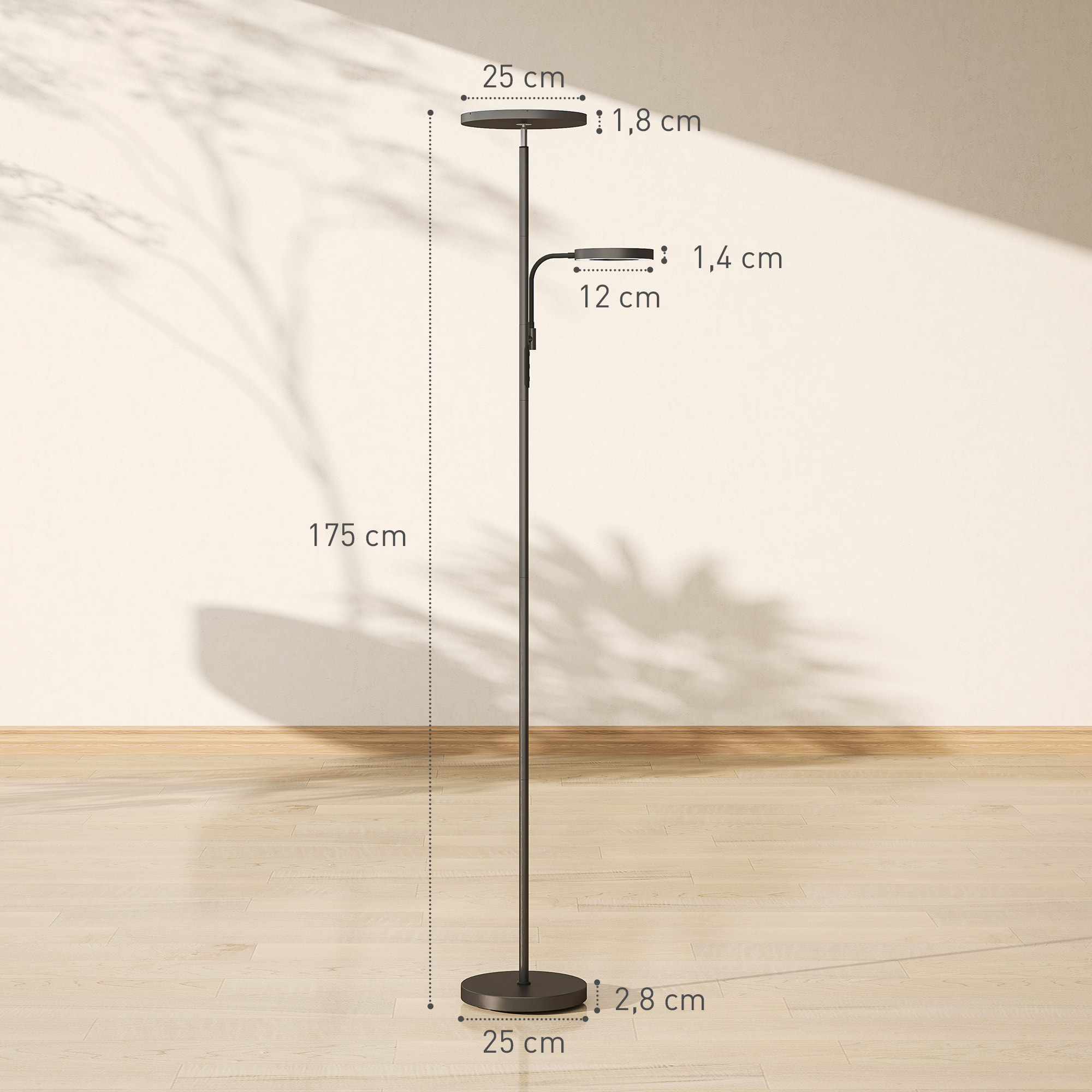 Lampadaire LED 42W dimmable 2700K-6500K 4 couleurs variation continue 4 modes scène télécommande noir