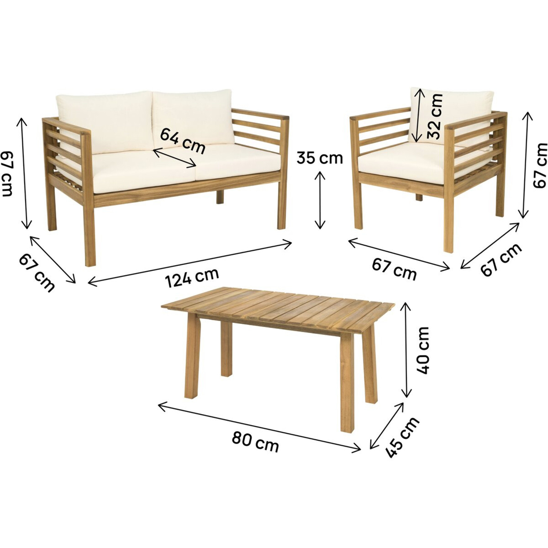 Salon de jardin en bois avec coussins inclus "Beckham" - 4 places - Beige