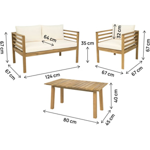 Salon de jardin en bois avec coussins inclus "Beckham" - 4 places - Beige