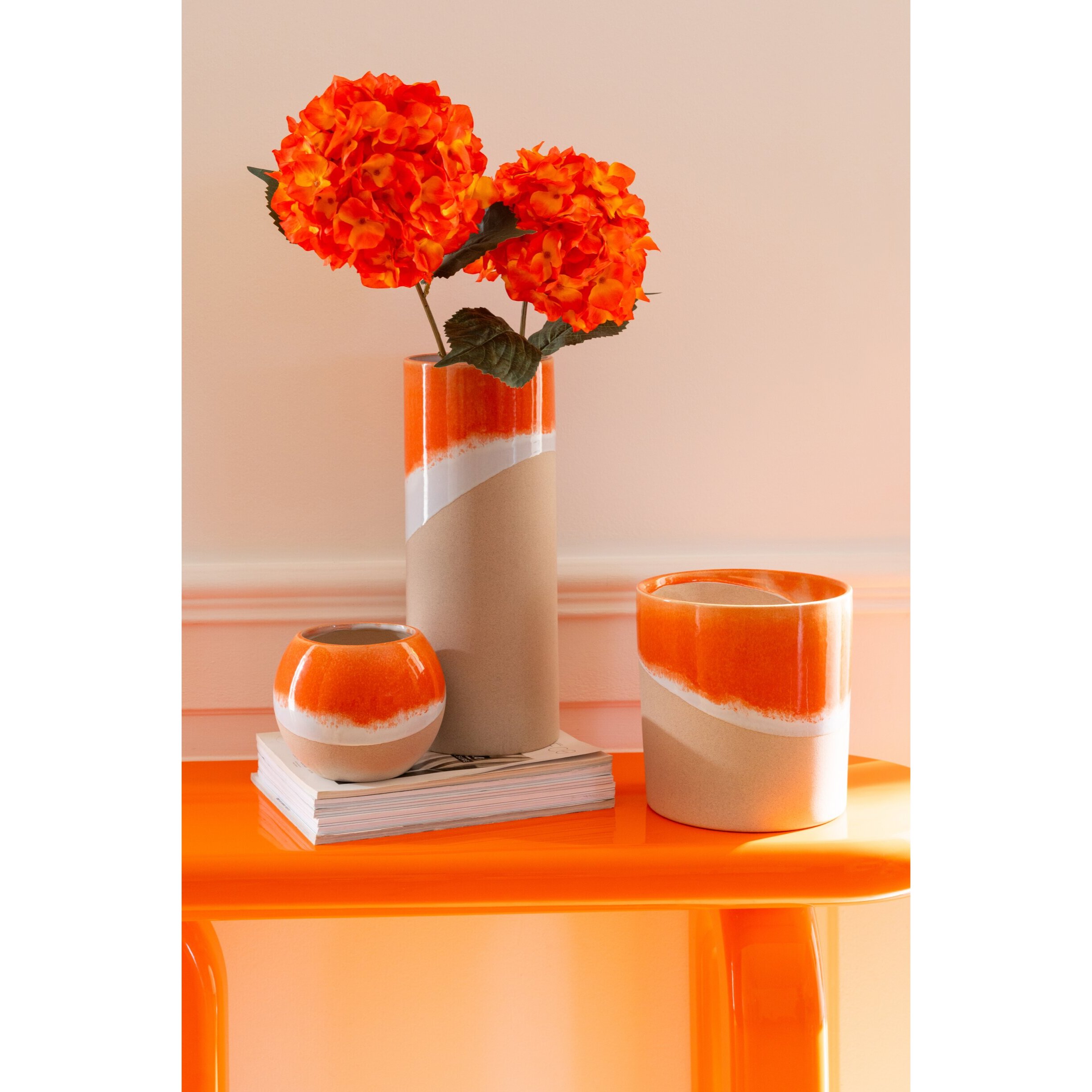 J-Line Vase Cylindre - céramique - orange/naturel - medium