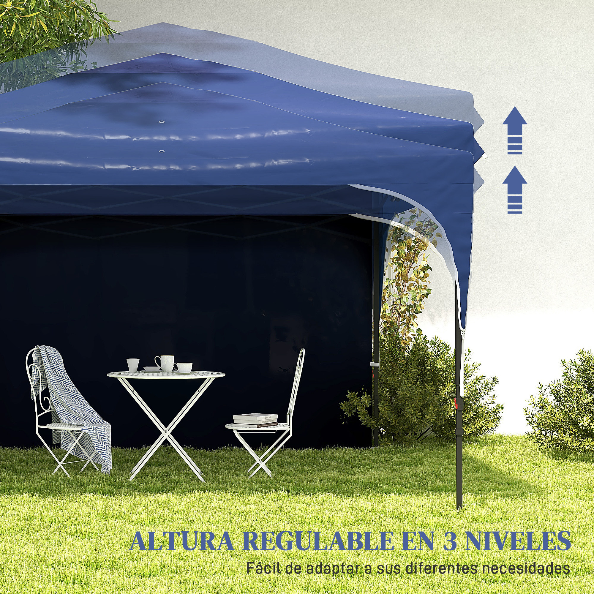 Carpa Plegable 3x3 m Cenador de Jardín con Altura Ajustable 1 Pared Lateral Impermeable 4 Bolsas de Arena y Bolsa de Transporte Gazebo para Exterior Patio Fiestas