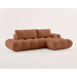 Yulin - Canapé d'angle ouvert droit 4 places convertible avec coffre en tissu bouclette - Rouille