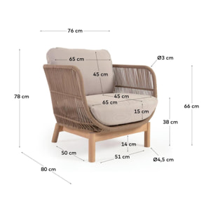 Kave Home - Poltrona Catalina in corda beige e legno massello di acacia FSC