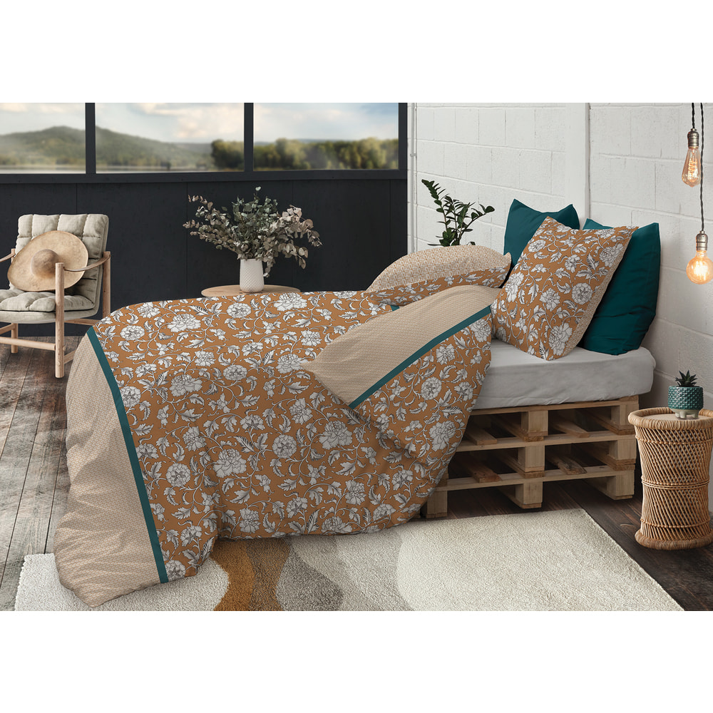 Parure housse de couette Coton 57fils LONI Orange