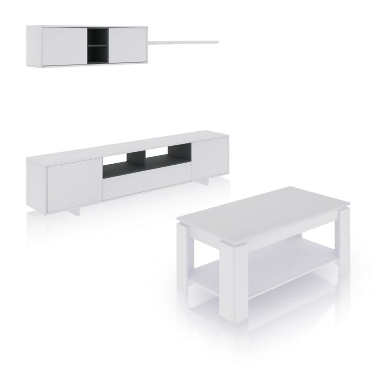 Pack salón con mesa de centro Kenzo Plus V1 Blanco Brillo - Gris Antracita